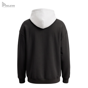 Sweat-shirt à capuche unisexe en molleton 100% coton épais, noir et blanc bicolore, avec poche kangourou - Product Image 2