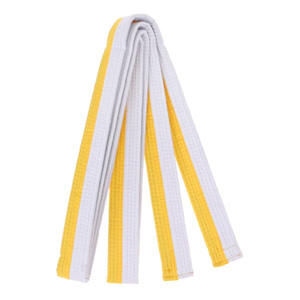 Ceintures de Taekwondo, Karaté, Jiu-Jitsu personnalisées avec logo sur le devant, blanches/jaunes, unisexes, 100% coton, respirantes, séchage rapide, légères - Product Image 1
