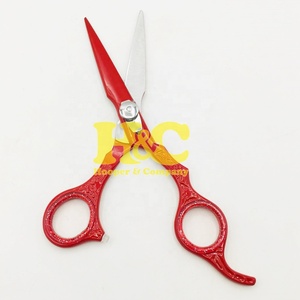 Ciseaux de barbier rouges Hooper Company Top Trend, logo personnalisé, kit d'outils en acier inoxydable, pointe droite, tranchants, 28 dents, pour droitiers - Product Image 4