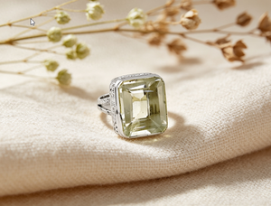 Art Palace <b>Silver</b> Cocktail <b>Ring</b> With <b>Emerald</b> Cut Citrine Crystal Geometric Vintage Bezel Setting Unisex Everyday Wear - Product Image 2