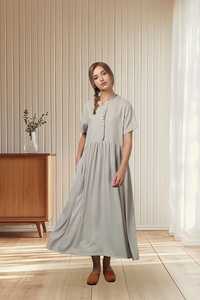 Vestido Maxi de Lino y Algodón Personalizado para Mujer, Suave, Casual, de Manga Corta, Talla Grande, Cuello en V, Corte en A, Transpirable, Ecológico, para Fiesta - Product Image 6