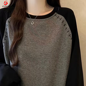 Camiseta Raglán de Manga Larga 100% Algodón, Elegante y de Alta Calidad al por Mayor, Camisetas Personalizadas con Bordado para Mujer - Product Image 3