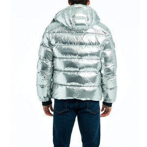<b>Men's</b> Shiny Silver Puffer <b>Jacket</b> Custom Logo Waterproof Bubble Coat Lightweight Hooded Neck Sleeveless Polyester/Nylon Winter - Product Image 5