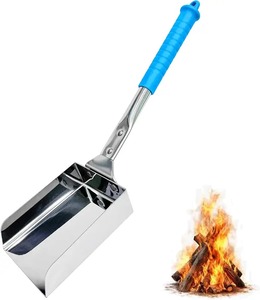 Pelle à cendres en acier inoxydable avec long manche bleu, pelle de nettoyage en métal durable pour foyer et feu de camp - Product Image 1