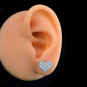 Heart Shape 925 Silver Vermeil Pave Diamond Stud Earrings 1.25ct Round Brilliant Cluster Unisex IGI Certified Gift Earrings - Product Image 1