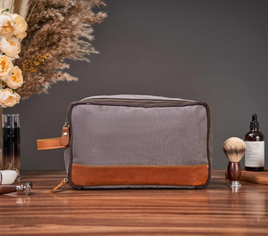 Trousse de Toilette en Cuir et Toile, Organisateur de Voyage, Trousse de Maquillage Imperméable Grande Capacité LCTB-0026 - Product Image 5