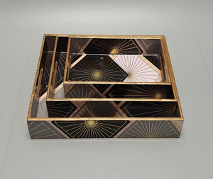 Ensemble de trois plateaux de mariage en bois MDF écologiques de haute qualité, revêtement émaillé, pour usage polyvalent, design personnalisé imprimé par Indian - Product Image 1