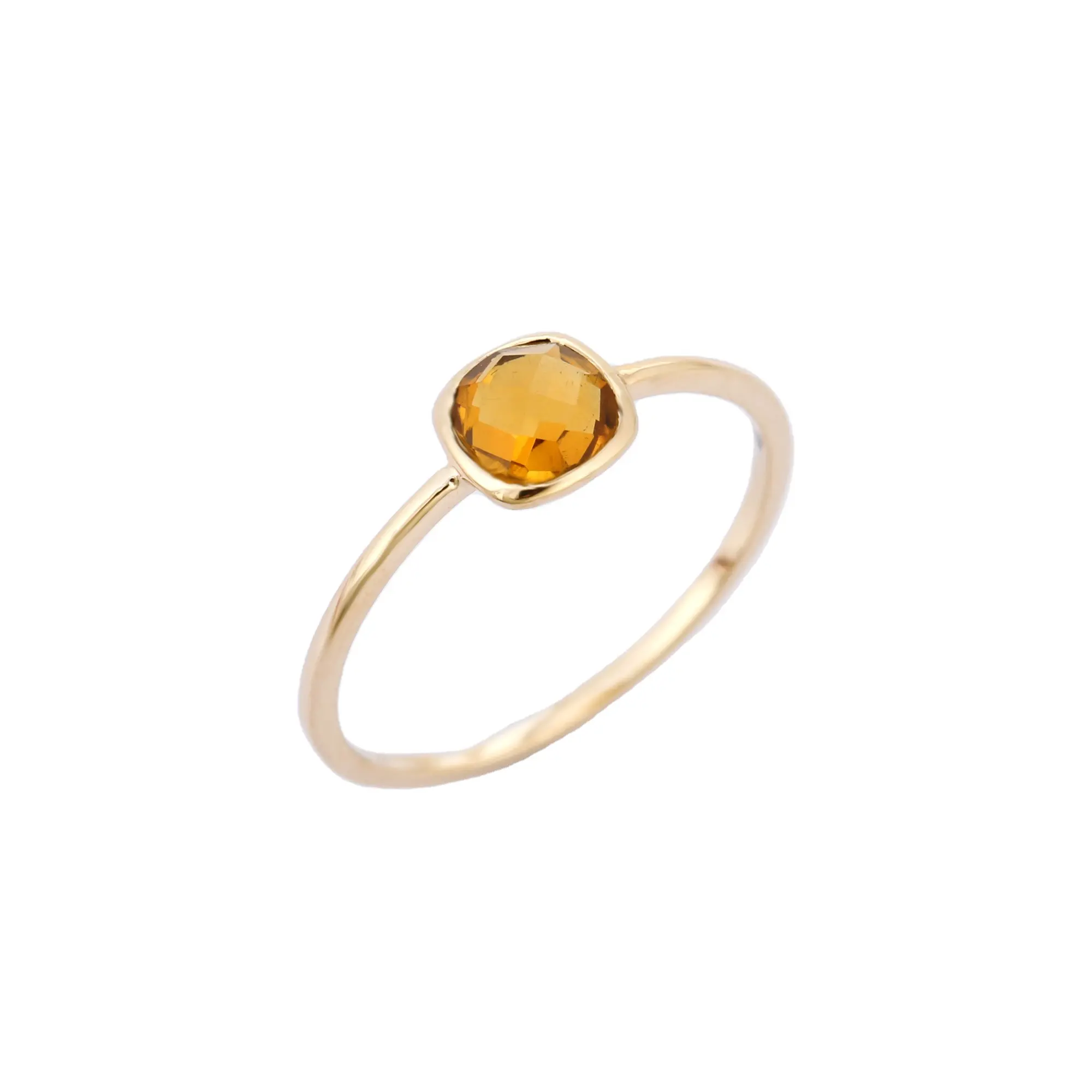 Fijne Sieraden Natuurlijke Citrien Kussen Edelsteen Ring 14K Solid Gold Dainty Ring Trending Mode-sieraden Fabrikant