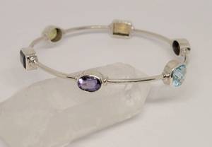 Bracelet en argent sterling avec pierres précieuses multicolores, topaze bleue, améthyste, citrine - Product Image 2
