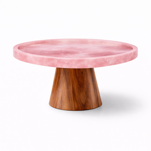 ฐานวางเค้กเรซิ่นสีชมพูพร้อมฐานไม้ จานเสิร์ฟทรงกลมทันสมัยสำหรับงานแต่งงาน งานเลี้ยง ตกแต่งบ้าน ฐานวางโชว์เค้กสุดหรู - Product Image 1