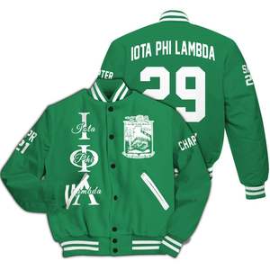 59.Iota Phi Lambda Veste universitaire personnalisée pour femmes, vert émeraude uni, avec lettres, écusson, numéro et année, style bomber pour sororité - Product Image 3