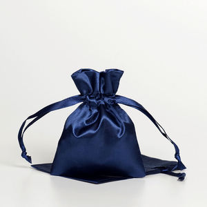 Custom Luxury <b>Black</b> Thick Silk Satin <b>Bag</b> for Hair Extension Drawstring Dust With Logo Printing Satin Pouch - Product Image 5