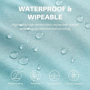 Light Blue Rectangle Linen <b>Table</b> Cloth Waterproof Rectangular <b>Dining</b> <b>Table</b> <b>Cover</b> Wrinkle-Free and Wipeable Textured Design - Product Image 2