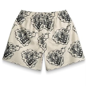 Shorts de basketball beiges personnalisés pour hommes avec logo frontal pour impression flamme, en tissu mesh sublimé respirant et taille élastique - Product Image 3