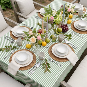 Stripe Green Olive 10 Seater <b>Tablecloth</b> 180x270cm Handcrafted Block Printed 100% Cotton Wedding Dining Home Decor Style - Product Image 5