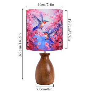 Wooden <b>Table</b> <b>Lamp</b> Printed Fabric Lampshade <b>Portable</b> Decorative Bedside Light for Living Room Bedroom - Product Image 4