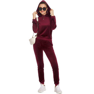 Hot Selling Custom <b>Velour</b> <b>Tracksuit</b> for Women <b>Plus</b> <b>Size</b> Zip-up Hoodie and Jogger Set Solid Pattern 2 Piece Set Velvet Suit - Product Image 5