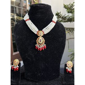 Ensemble de colliers pour femmes, technique d'incrustation sur base de laiton, couleur rose, bijoux ethniques indiens, qualité export. - Product Image 3