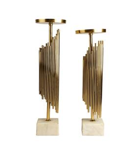 Juego de Portavelas de Metal Dorado con Base de Mármol y Varillas Verticales para Decoración del Hogar - Product Image 1