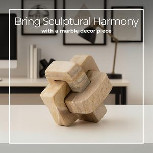 Sculpture décorative en forme de nœud pour la décoration intérieure moderne – Objet décoratif en marbre brun naturel – Décoration d'étagère et de table basse - Product Image 2
