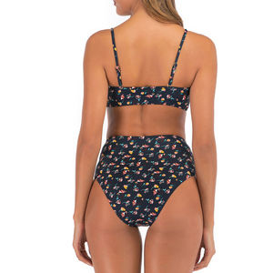 Ensemble bikini en dentelle florale rose pour femmes, haut bandeau, bas taille haute, maillot de bain 2 pièces en tissu extensible - Product Image 2