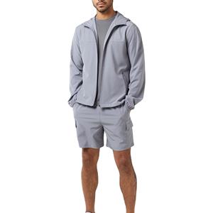 Men's Hooded Windbreaker Jacket with Shorts Set Solid Color Quick Dry Woven <b>Velour</b> Breathable Casual Spring Outerwear - Product Image 2