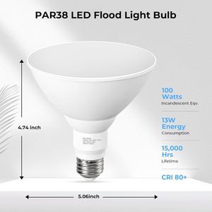 Lampade LED Dimmerabili a Luce Bianca Diurna 5000K PAR38, Fari da Esterno Equivalenti a 13W e 100W, Impermeabili - Product Image 3