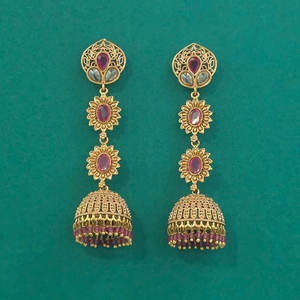 Grossistes de bijoux fantaisie artificiels en Inde, Jhumki antique avec placage or 233088 - Product Image 4