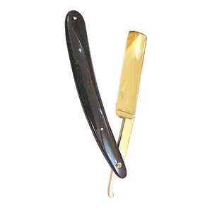 High Quality Wooden Handle Shaving Barber Razors Gold Plated Blade Men's Straight Shaving Knives With OEM Service Razors