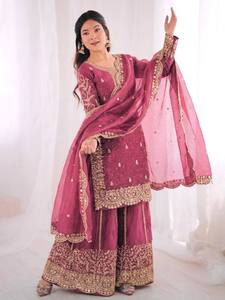 Conjunto de palazzo para boda para mujer con bordado de lentejuelas pesadas - Product Image 3