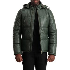 Blouson matelassé en cuir véritable à capuche pour homme, style streetwear d'hiver, fermeture éclair sur le devant, imperméable, respirant, veste de moto - Product Image 1