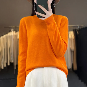 Pull en coton 100% pour femme, col rond, tricoté, décontracté, épais, à manches longues, chaud, avec logo sur le devant - Product Image 1