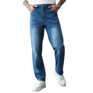 Jean droit à jambe large en denim bleu délavé pour homme, coupe éco-responsable et respirante, style streetwear, tailles 28-42 - Product Image 1