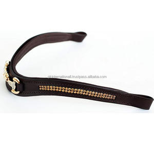 Correa de cuero para cejas de caballo, banda acolchada de cuero, doble cosido con cadena de cristal de dos filas y cubierta - Product Image 3