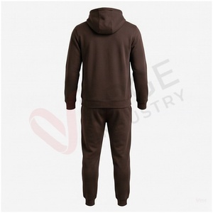 Ensemble de survêtement marron pour homme, manches longues, capuche, fermeture éclair sur le devant, motif géométrique, respirant, coupe décontractée, vêtements d'automne - Product Image 2