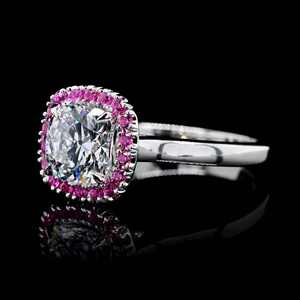 925 Sterling <b>Silver</b> Moissanite Halo Stud <b>Earrings</b> Round Brilliant Cut Rhodium Plated Pink Stone Jewelry for <b>Women</b> - Product Image 2