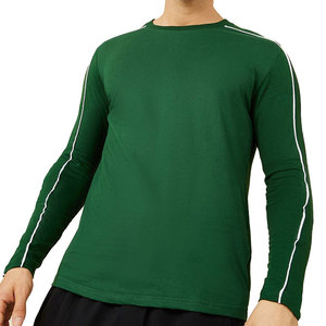 Camiseta de Manga Larga para Hombre, Color Verde Sólido, Cuello Redondo, Tejido de Punto, Estilo Casual, Ribete en Contraste, Corte Regular - Product Image 3