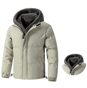 Chaqueta Acolchada con Capucha para Hombre, Color Sólido, Resistente al Viento, Relleno Grueso de Poliéster, Abrigo Casual de Invierno con Forro de Sherpa y Cierre de Cremallera - Product Image 1