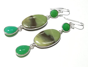 Natural Chrysoprase & Serpentine 925 Sterling Silver Bohemian Style Handmade Drop <b>Earrings</b> with Multi-Gemstone Design - Product Image 2