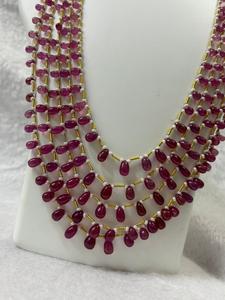5 Layer <b>Ruby</b> GF Plain Drop Bead <b>Necklace</b> Multi Strand Stone Beaded <b>Necklace</b> Purple Red Gold Tone for Wedding Party - Product Image 4