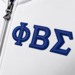 Veste décontractée à fermeture éclair intégrale pour hommes, blanche et bleu roi, avec lettres brodées sur la poitrine, manches longues et bordures côtelées, de la fraternité grecque Phi Beta Sigma - Product Image 6