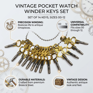 Juego de Llaves para Relojes de Bolsillo Vintage |   14 Tamaños 00-12 Compatibilidad Universal |   Herramienta de Reparación de Latón y Acero para Kits de Relojes Antiguos - Product Image 3