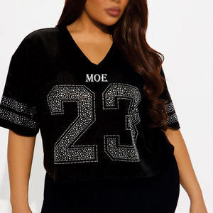 Maillot de football américain de luxe 2026 pour femme, avec strass, coupe courte, streetwear, design numéroté, respirant, manches courtes, vêtement de sport - Product Image 1