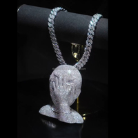 Pendentif personnalisable en moissanite de laboratoire, en argent 925 plaqué rhodium, style hip-hop, unisexe, avec option de gravure de nom