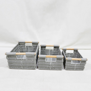 Trending <b>Rectangular</b> PE Rattan <b>Storage</b> <b>Basket</b> With Handles Rustic Style Multi Purpose Organizing Tray for Home Desktop Neatening - Product Image 6