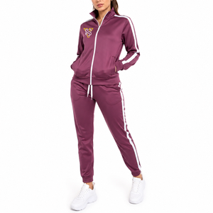 Conjunto Deportivo para Mujer, Manga Larga, Color Sólido, con Franja Lateral, Transpirable, Poliéster, 2 Piezas - Product Image 1