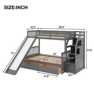 Letto a Castello Multifunzione Grigio con Cassetti Portaoggetti e Scivolo per Bambini - Product Image 6