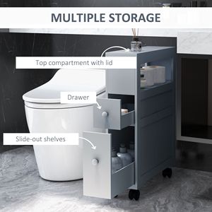 Mobiletto da Bagno Minimalista Grigio Stretto Salvaspazio con Cassetti Organizzatori per Ingresso, Uso Ospedaliero e Porta Carta Igienica - Product Image 5