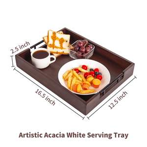 Wholesale Custom Polished Acacia Wood Rectangle Storage Serving Tray with Fish <b>Roe</b> Pattern and Handle for Tools - Product Image 6