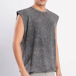 Camiseta de algodón sin mangas con cuello redondo para hombre, talla grande, color gris sólido, ajuste casual, largo regular. - Product Image 1